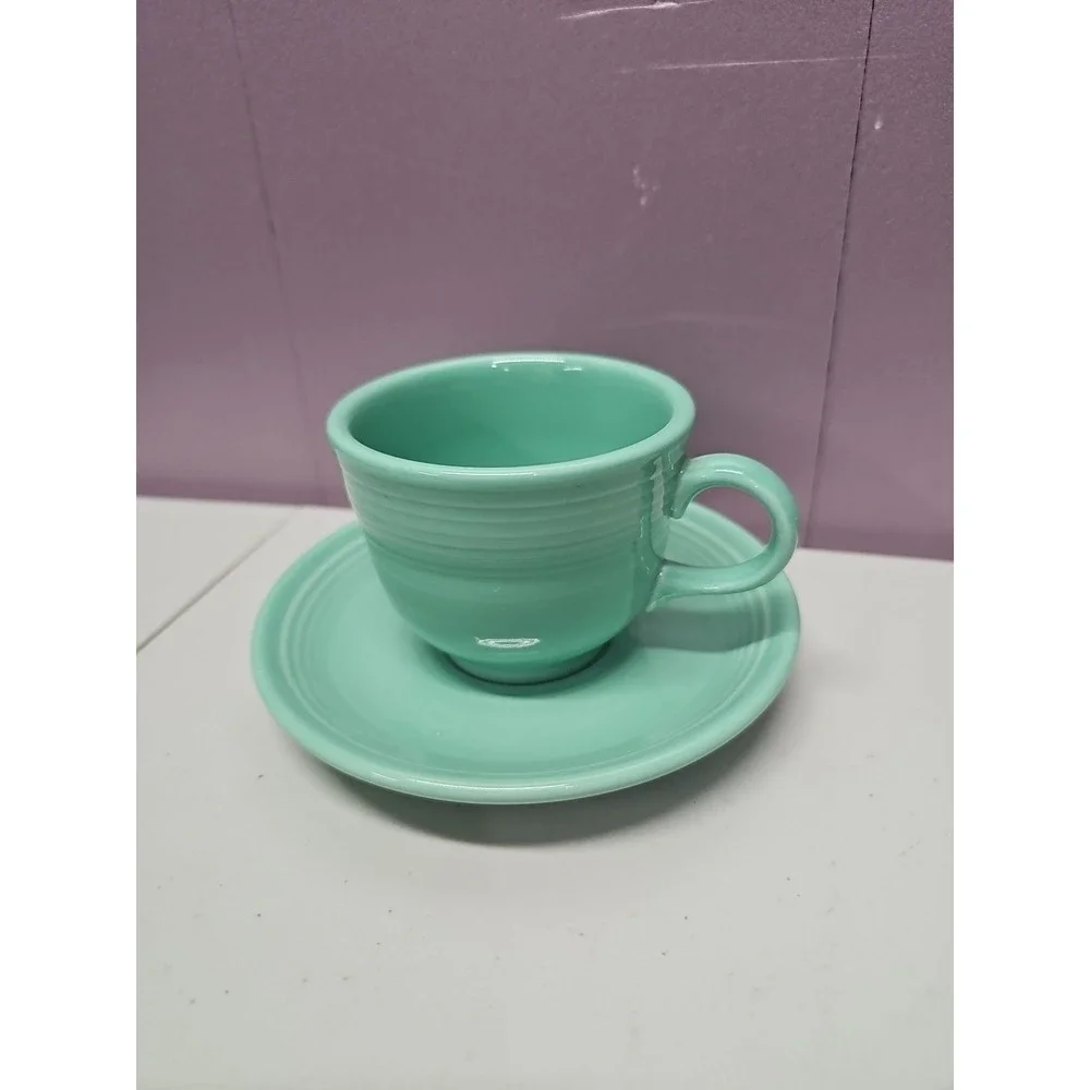 Fiesta Ware SEA MIST Green Tea Cup & Saucer Set Retired Color Homer Laughlin USA